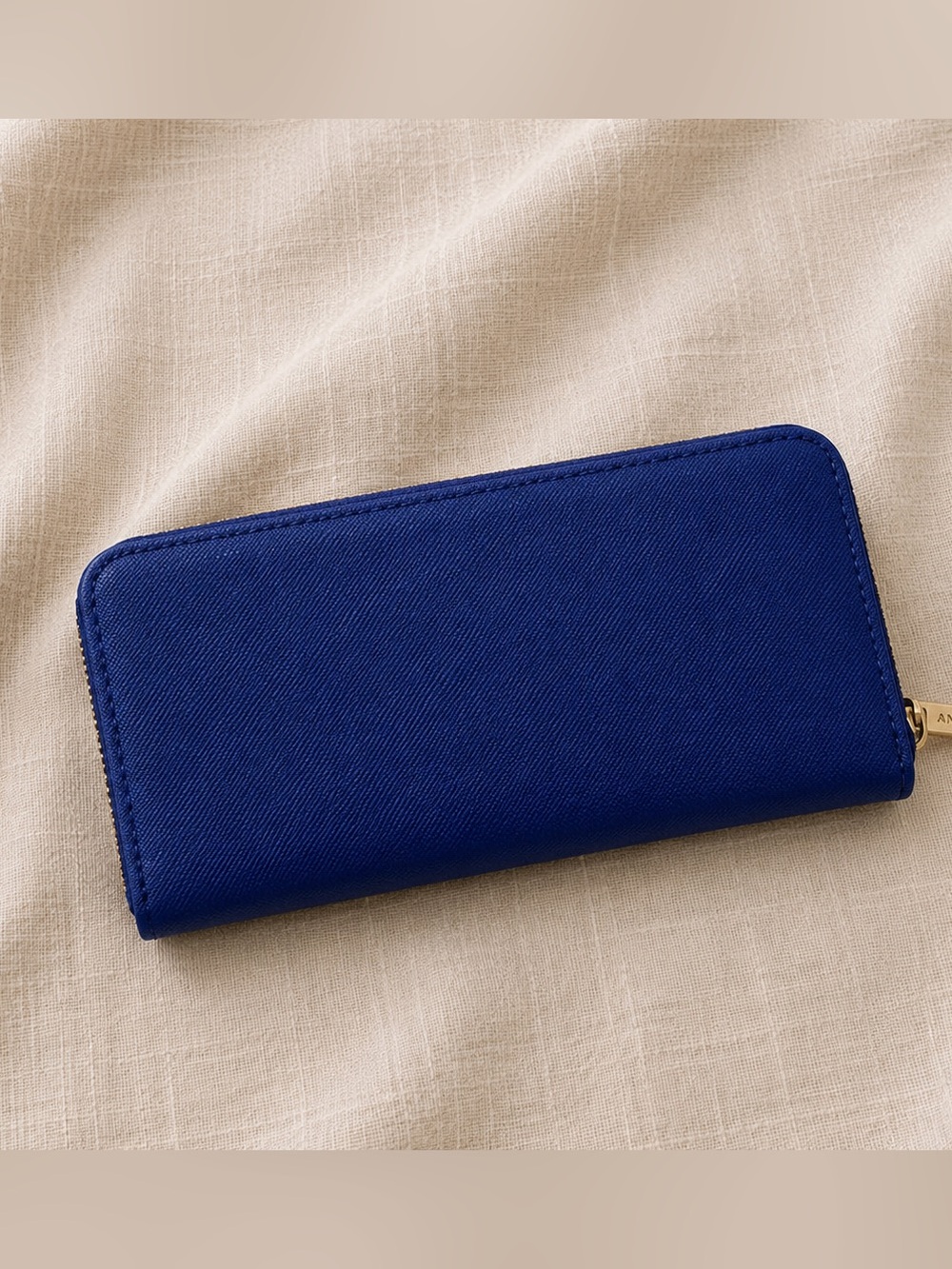 Anne Klein Blue Zip Around Wallet Gold Hardware Polka Dot Interior EUC - Picture 4 of 6